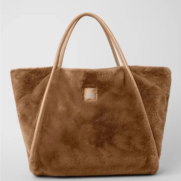 ALO Yoga Toasted Almond Faux Fur Tote Bag - Picture 7 of 9
